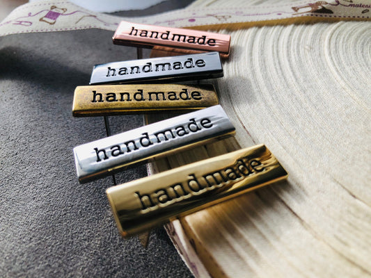 Rectangular metal handmade labels for handmade bags, clothes, leather, knitting, crochet and craft projects