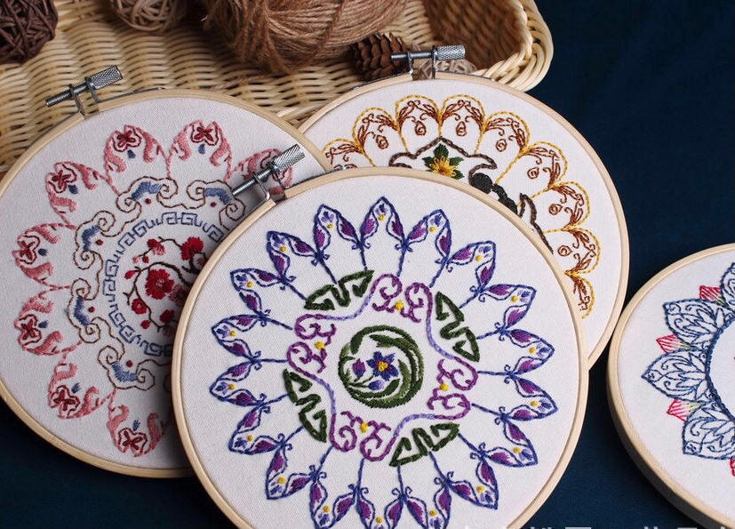 Mandala embroidery kits for beginners, easy to follow pre-printed embroidery pattern DIY wall art, Mandala wall hangings