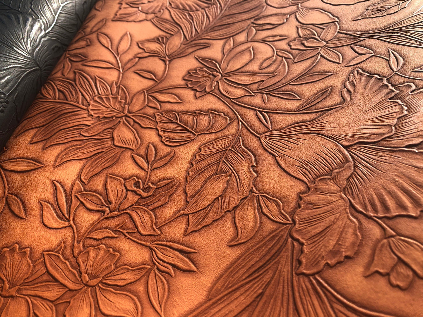 Floral embossed faux leather, synthetic leather, Vegan Pleather, artificial leather for bags, garments, and upholstery by the meter