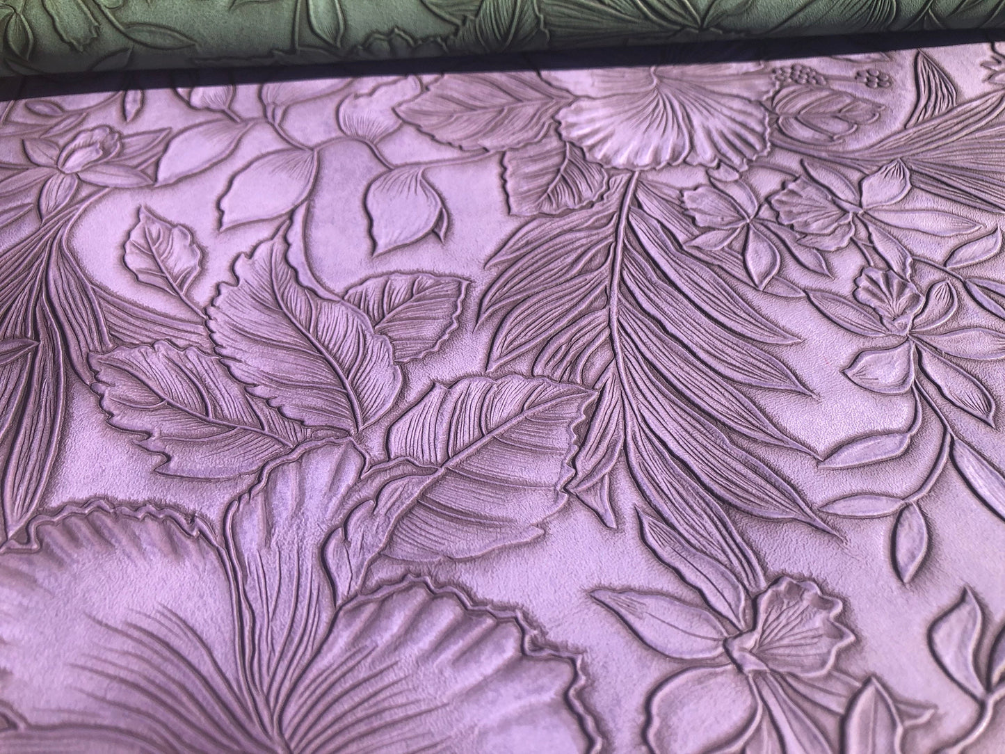 Floral embossed faux leather, synthetic leather, Vegan Pleather, artificial leather for bags, garments, and upholstery by the meter