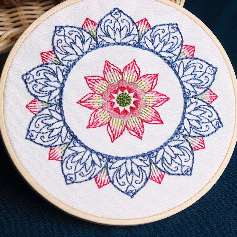 Mandala embroidery kits for beginners, easy to follow pre-printed embroidery pattern DIY wall art, Mandala wall hangings