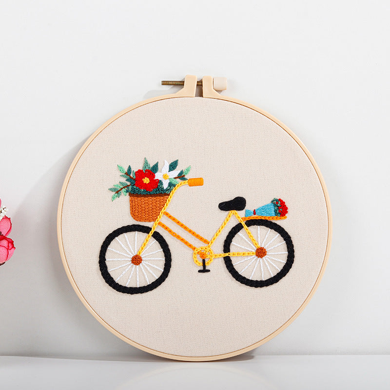 Bicycle embroidery kits for beginners, easy to follow preprinted embroidery pattern, presents for her, holiday craft, learn to embroidery