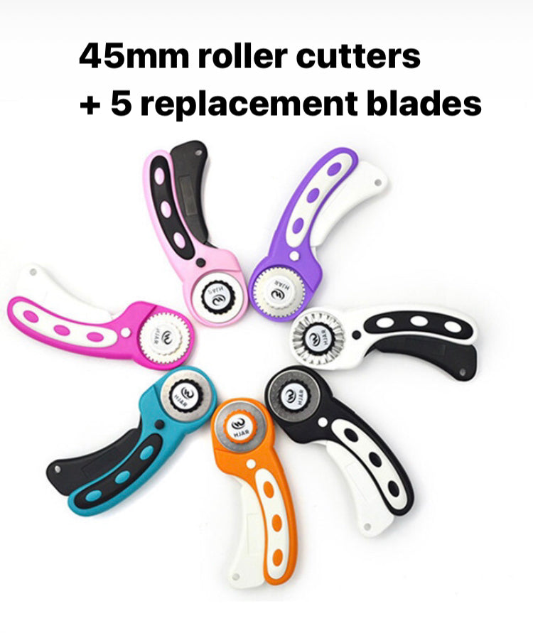 45mm roller cutters with 5 replacement blades, roller cutter for bag making, patchwork, paper craft, leatherwork etc