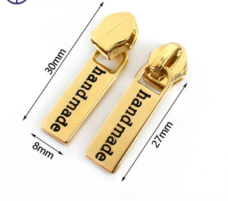 Handmade size 5 zipper pulls for nylon zipper tapes, zipper pulls in antique brass, sliver, gold, rose gold, gunmetal