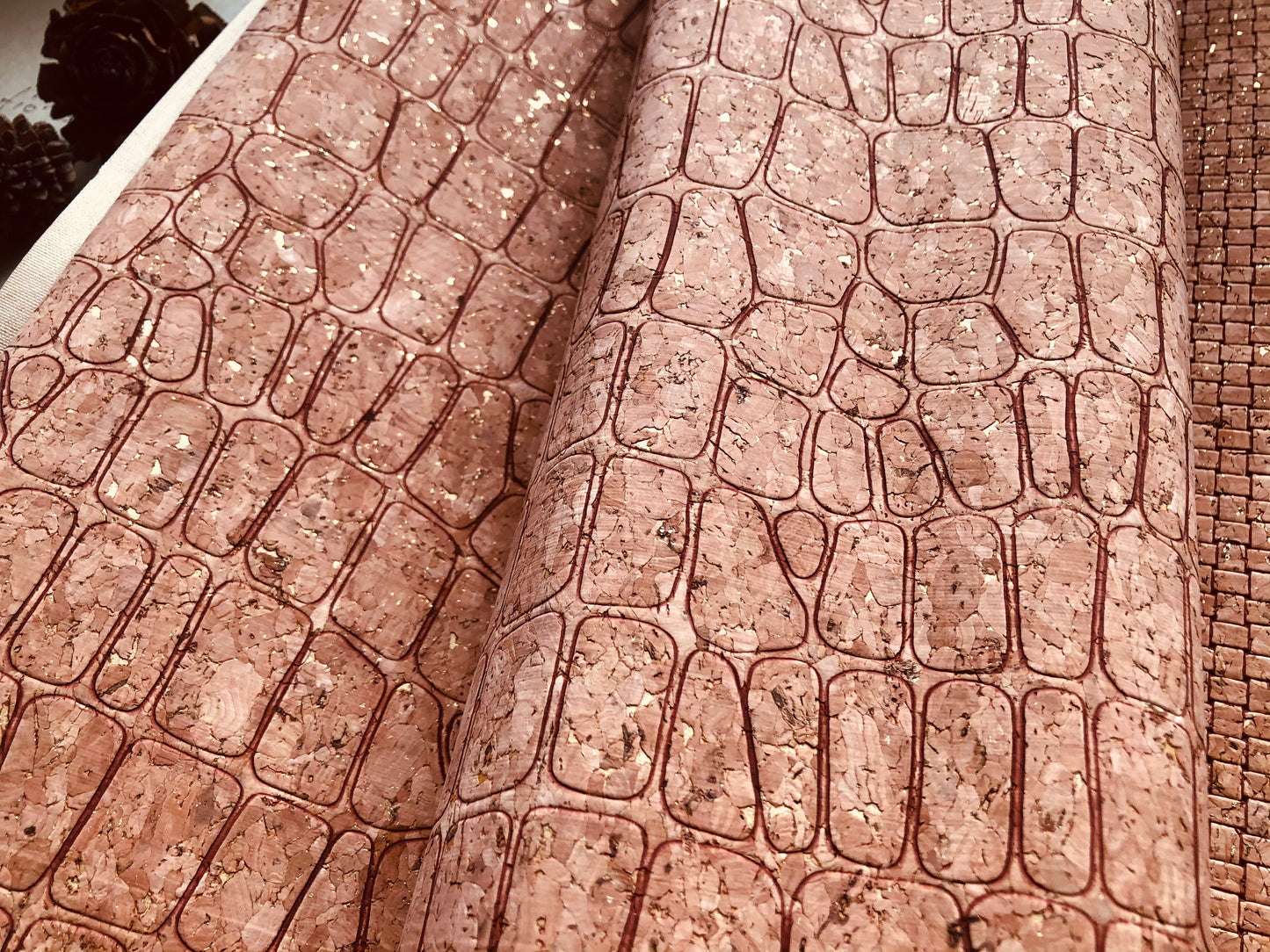 Embossed Portuguese cork fabric, natural cork, surface cork, 3D patterns, vegan cork leather, bag making fabrics by the meter