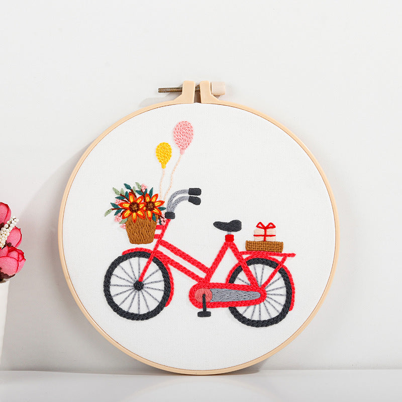 Bicycle embroidery kits for beginners, easy to follow preprinted embroidery pattern, presents for her, holiday craft, learn to embroidery