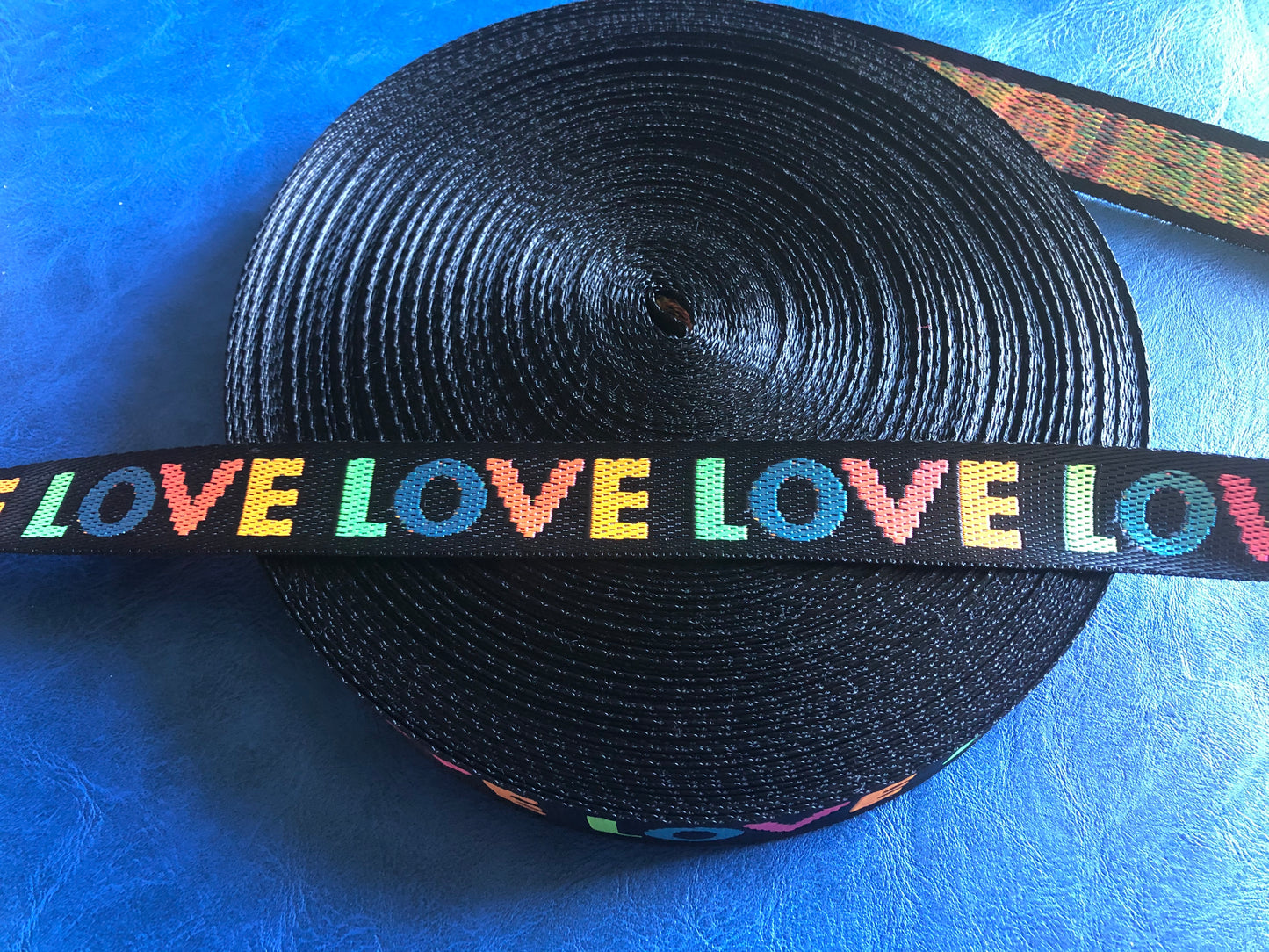 3m of Rainbow webbing, LOVE patterned webbing, 2.5 cm and 3.8cm, 1 inch and 1.5 inch width polyester straps