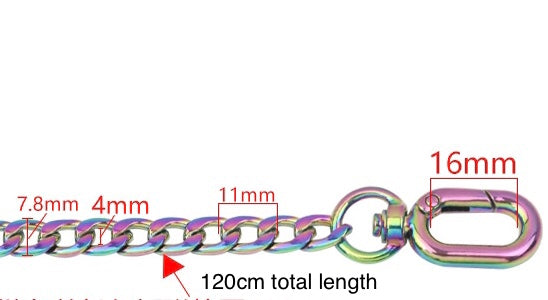 120cm rainbow chain straps, crossbody straps, metal straps for handbags, purses and clutches