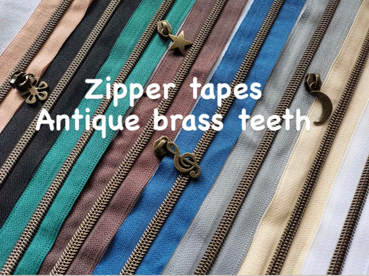Antique brass teeth size 5 zipper tapes by the meter, nylon zipper tapes, cut to length zipper tapes, zipper tapes for bags