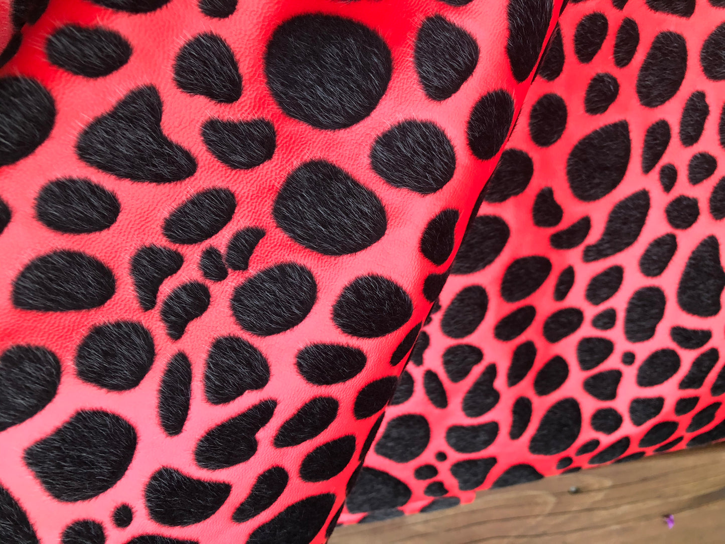 Textured faux leather, cheetah patterned vinyl, textured vinyl, synthetic leather with fur spots, Vegan Pleather, artificial leather for bags, garments, and upholstery by the meter