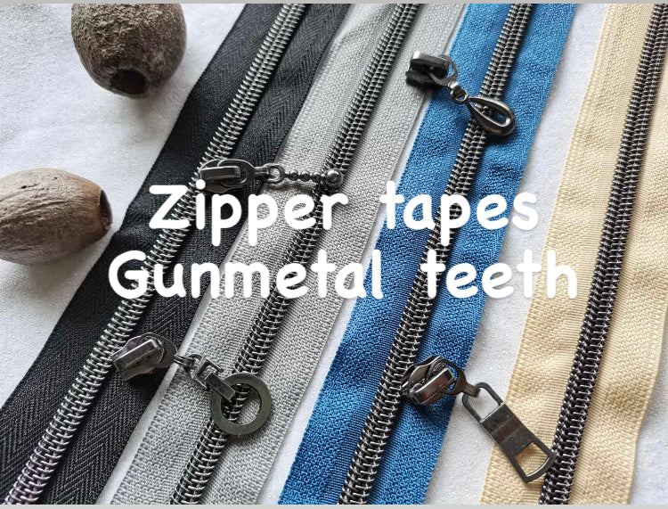 Gunmetal teeth size 5 zipper tapes, nylon zips, zipper tapes for bags, zipper tape by the metre