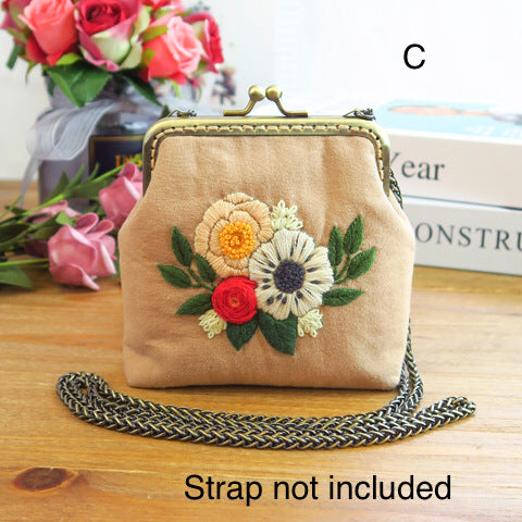 Floral kiss lock purse kits, embroidery and bag making kits for beginners